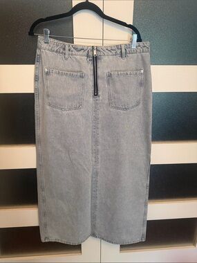 Joelle Collection Denim Midi Skirt with Front Zipper